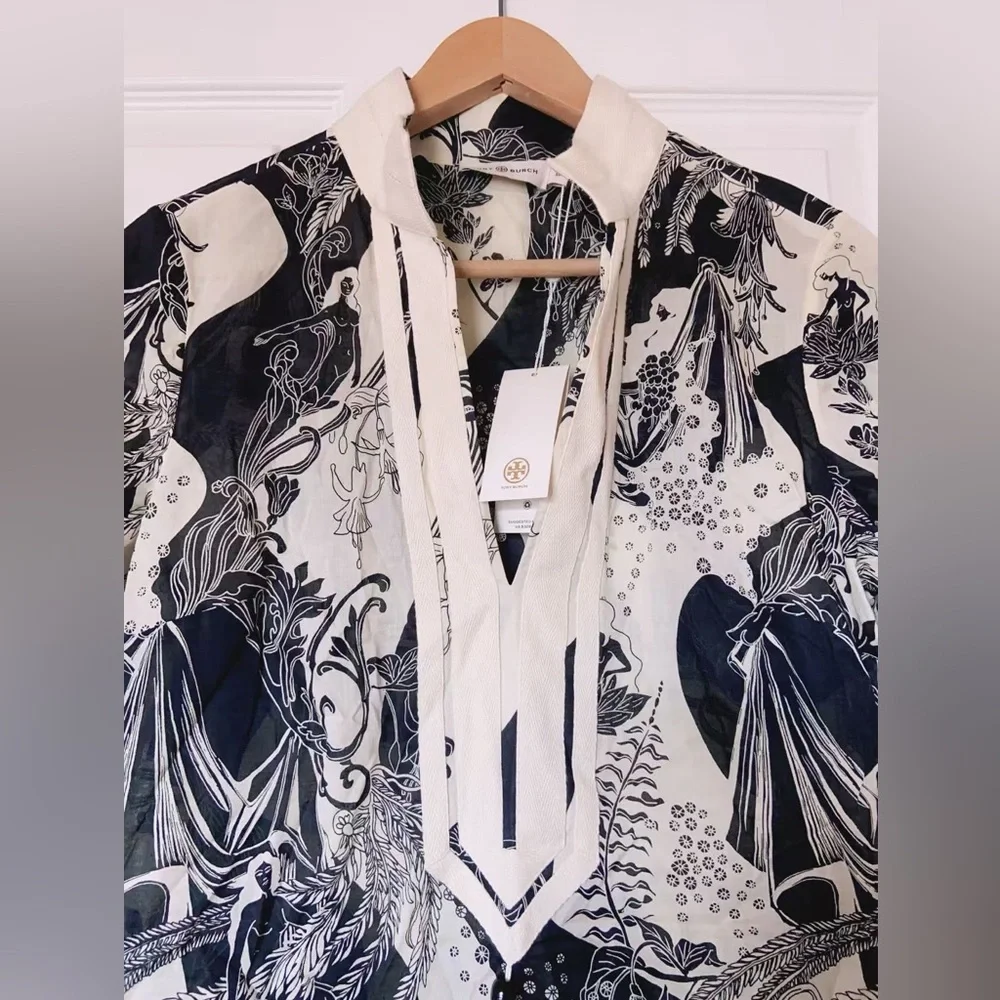 NWT Tory Burch Printed Tory Tunic French Cream Muse